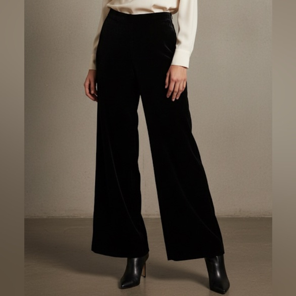 GIORGIO Armani Black Ribbed Velvet Wide Leg Pants